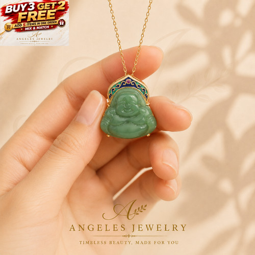 Jade laughing buddha pendant - laughing,